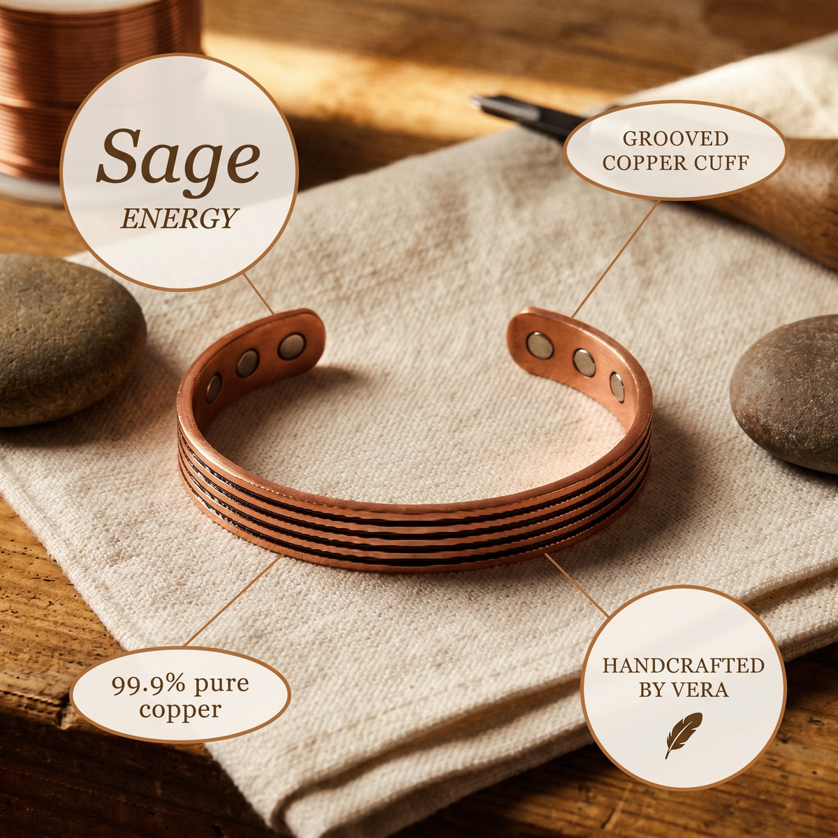 Hazel's Sage Copper Bracelet