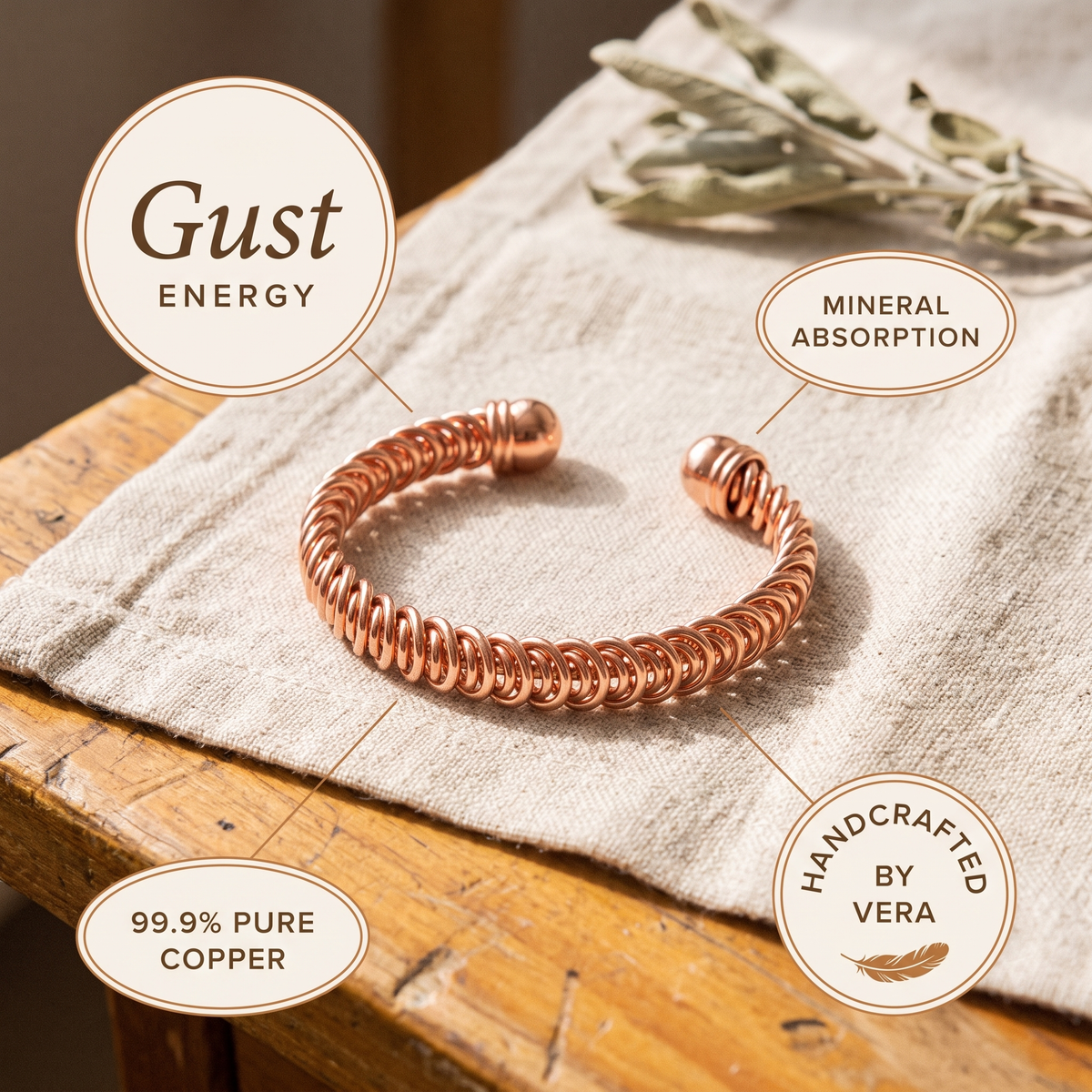 Hazel's Gust Copper Bracelet